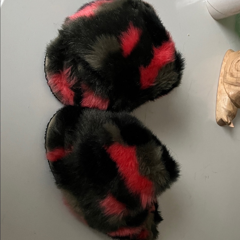 Sorel Black and Red Faux Fur Earmuffs